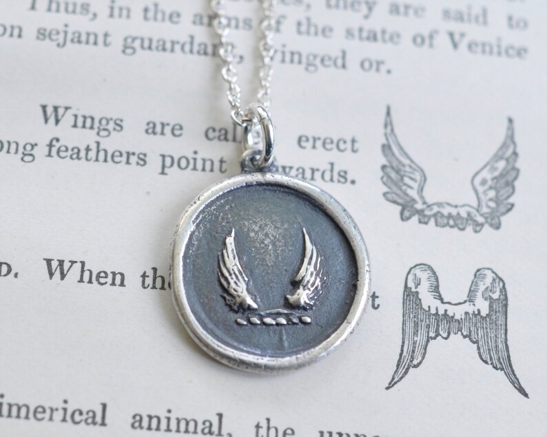 wings wax seal necklace soar, swiftness, protection inspirational gift sterling silver wax seal jewelry image 5