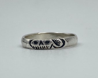 anello con teschio - fascia da lutto in argento sterling - memento mori