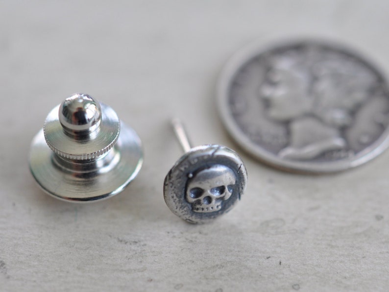 skull tie tack tiny skull wax seal tie tack in sterling silver memento mori antique wax seal mens accessory image 6