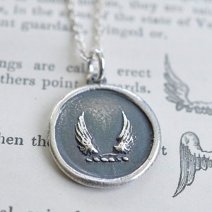 wings wax seal necklace soar, swiftness, protection inspirational gift sterling silver wax seal jewelry image 3