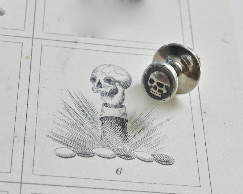 skull tie tack tiny skull wax seal tie tack in sterling silver memento mori antique wax seal mens accessory image 2