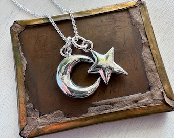 Collier pendentifs lune et étoile - bijoux célestes