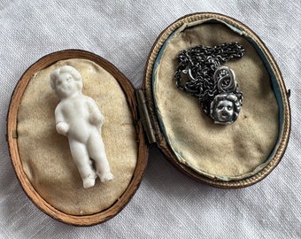 doll head pendant - small sterling silver Frozen Charlotte doll charm - historic Frozen Charlotte doll jewelry