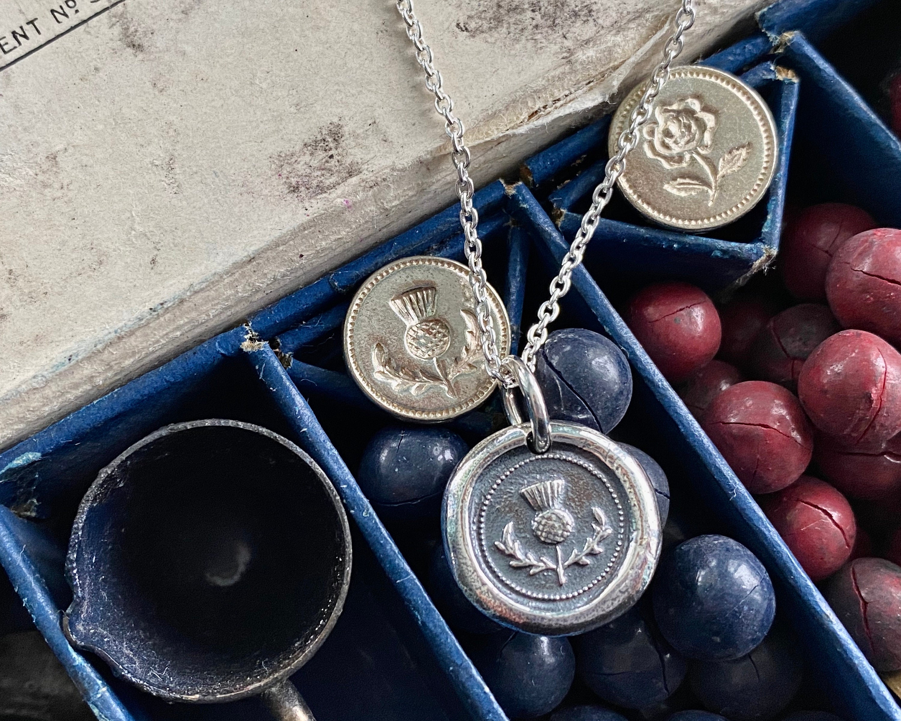 Scottish thistle wax seal necklace pendant - outlander jewelry - wax seal jewelry