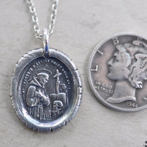 St. Francis wax seal necklace patron saint for ecologists Saint Francis of Assisimedal pendant sterling silver wax seal jewelry image 5