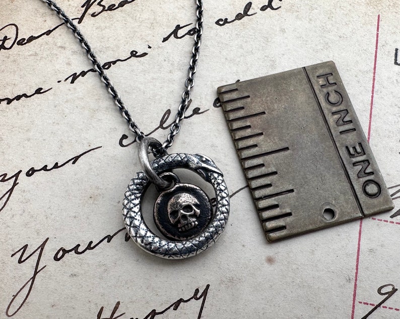 ouroboros and skull necklace memento mori mixed wax seal jewelry image 9