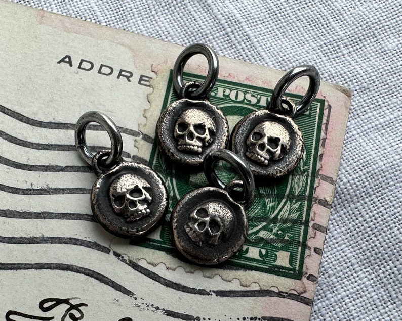 skull wax seal necklace tiny bronze skull pendant memento mori wax seal jewelry image 5