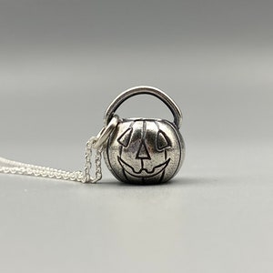 jack o'lantern pumpkin necklace pendant - pumpkin pail - sterling silver Halloween jewelry image 4