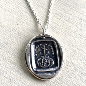 anchor wax seal necklace anchor fast anchor initials GG Gray surname Gray family sterling silver antique Scottish wax seal jewelry image 6