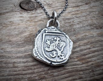 spanish coin necklace - sterling silver pieces of eight pirate cob necklace - reversible lion rampant and castle coin nautical jewelry