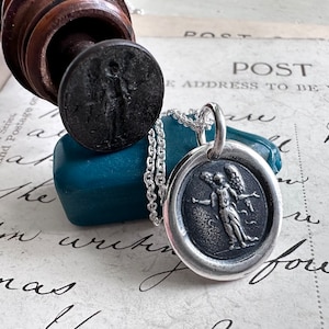 guardian angel wax seal necklace pendant - guardian angel talisman - meaningful wax seal jewelry