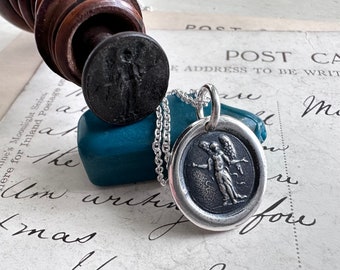 guardian angel wax seal necklace pendant - guardian angel talisman - meaningful wax seal jewelry