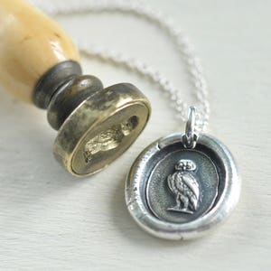 owl wax seal necklace be wise sterling silver antique wax seal jewelry image 2