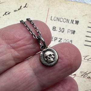 skull wax seal necklace tiny bronze skull pendant memento mori wax seal jewelry image 8