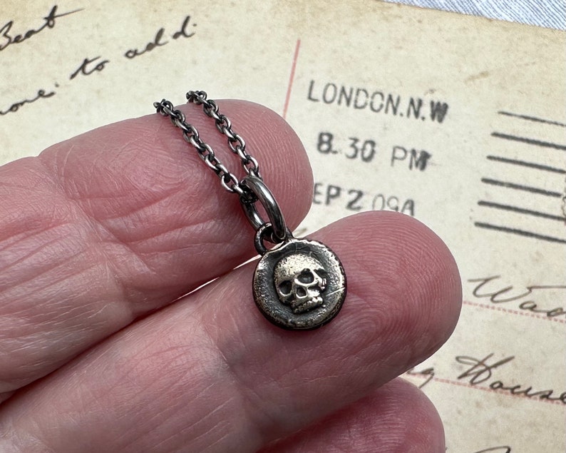 skull wax seal necklace tiny bronze skull pendant memento mori wax seal jewelry image 8