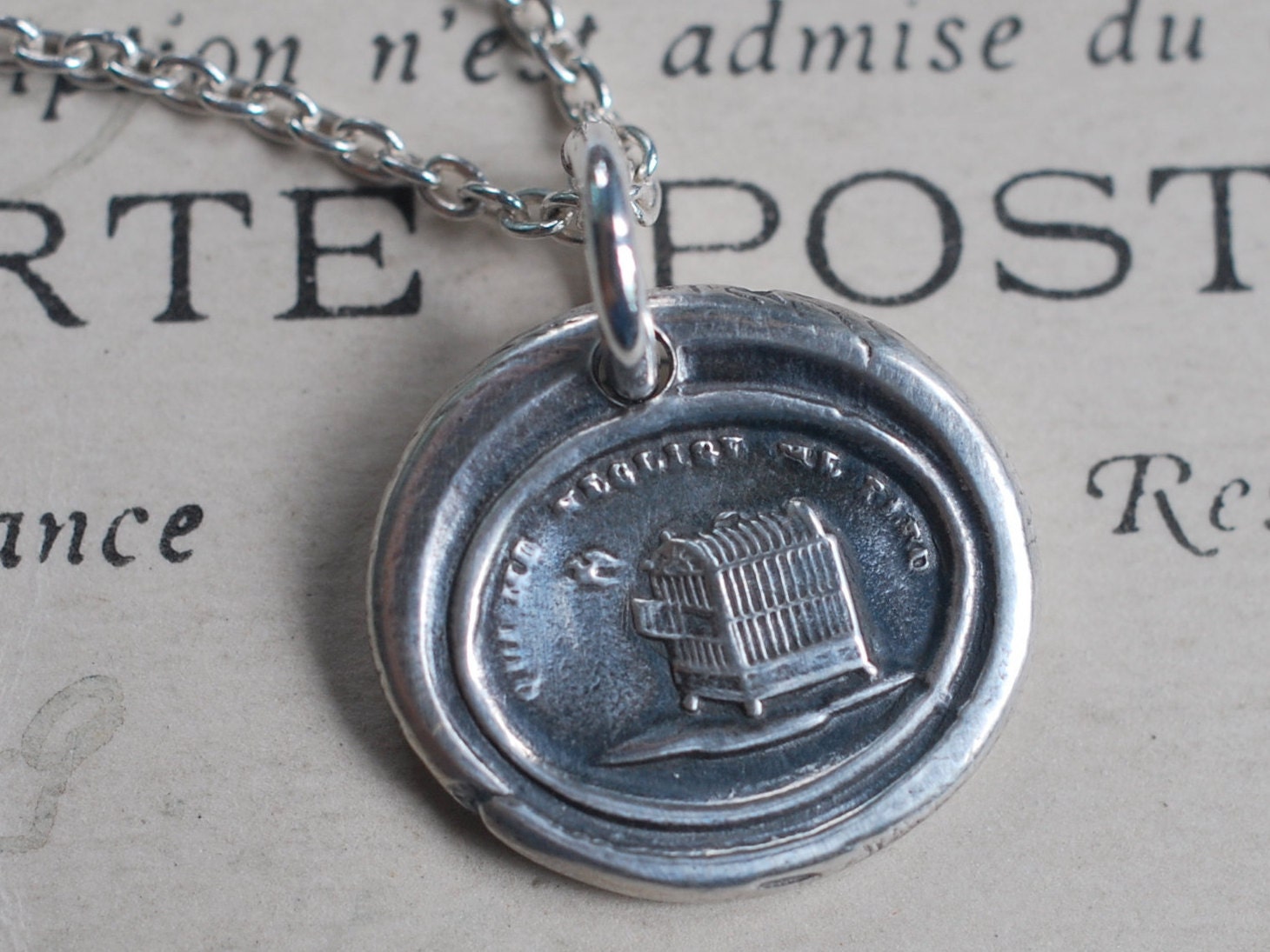 bird cage wax seal necklace bird flying from cage pendant Etsy