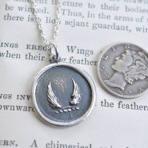 wings wax seal necklace soar, swiftness, protection inspirational gift sterling silver wax seal jewelry image 6