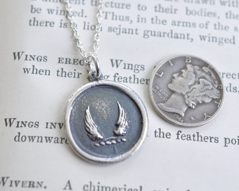 wings wax seal necklace soar, swiftness, protection inspirational gift sterling silver wax seal jewelry image 6