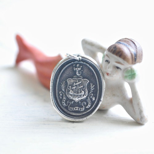 Wax Seal Pendant Sterling Silver Initial Necklace Etsy