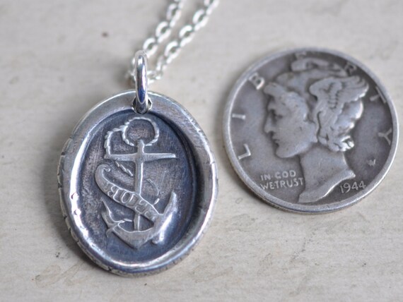 Fouled Anchor Wax Seal Necklace - HOPE - Sterling Silver Wax Fouled Anchor Wax Seal Necklace - HOPE - Sterling Silver Wax