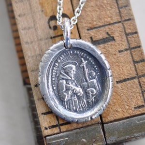 St. Francis wax seal necklace patron saint for ecologists Saint Francis of Assisimedal pendant sterling silver wax seal jewelry image 3