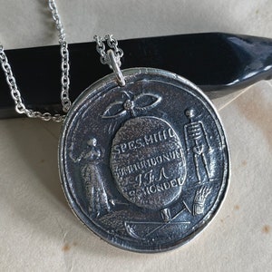 skeleton and widow wax seal necklace - large sterling silver memento mori wax seal jewelry