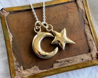 gold moon and star necklace pendants - celestial jewelry