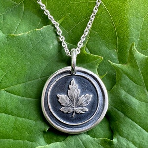 maple leaf wax seal necklace pendant - botanical wax seal jewelry