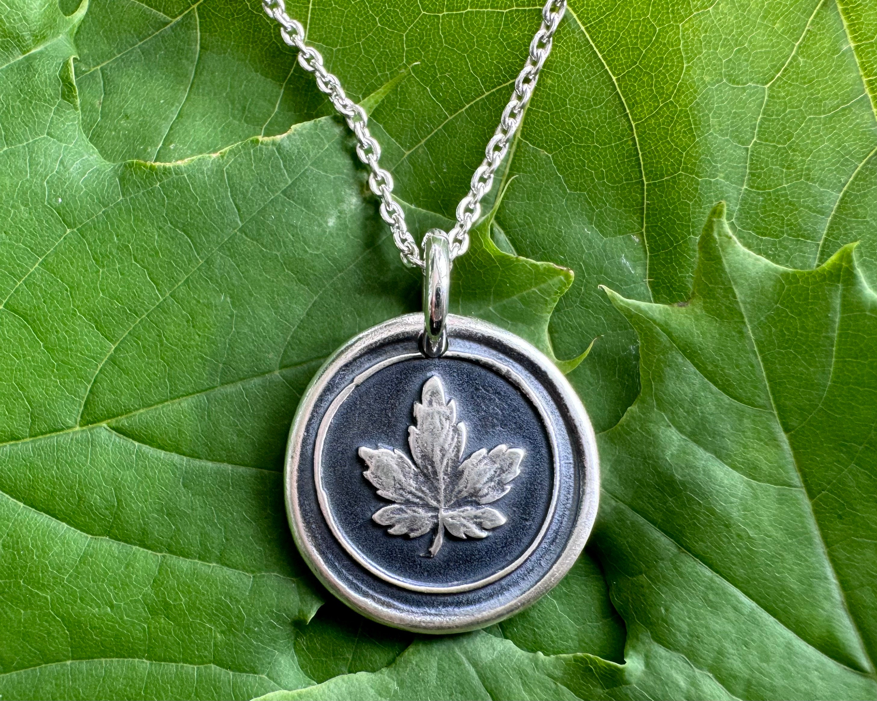 maple leaf wax seal necklace pendant - botanical wax seal jewelry