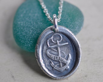 fouled anchor wax seal necklace - HOPE - sterling silver wax seal jewelry