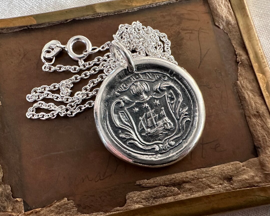 Tall Ship Wax Seal Necklace - Ship Family Crest - Historic