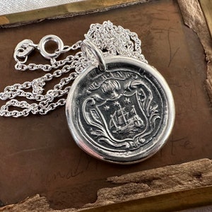 tall ship wax seal necklace - ship family crest - historic armorial wax seal jewelry
