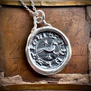 crow wax seal necklace - friendship - medieval wax seal jewelry