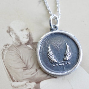 wings wax seal necklace soar, swiftness, protection inspirational gift sterling silver wax seal jewelry image 2