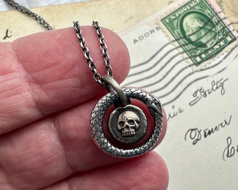 ouroboros and skull necklace memento mori mixed wax seal jewelry image 7