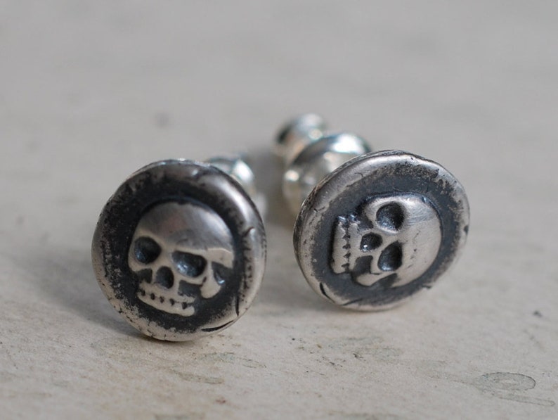 skull earrings skull studs skull wax seal earrings memento mori sterling silver antique wax seal jewelry image 1
