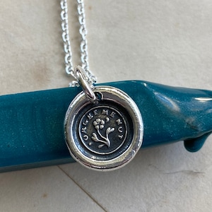 forget me not wax seal necklace - flower necklace pendant - remembrance jewelry - sterling silver Victorian wax seal jewelry