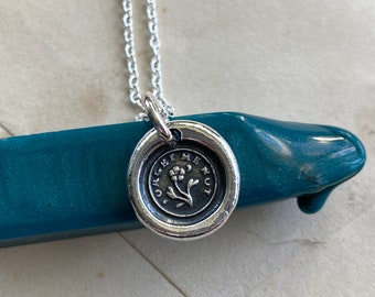 forget me not wax seal necklace - flower necklace pendant - remembrance jewelry - sterling silver Victorian wax seal jewelry