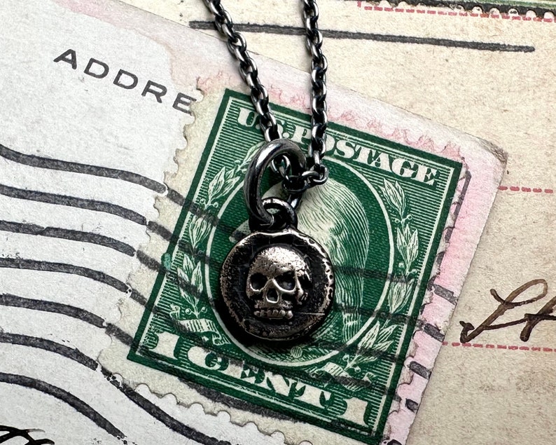 skull wax seal necklace tiny bronze skull pendant memento mori wax seal jewelry image 7