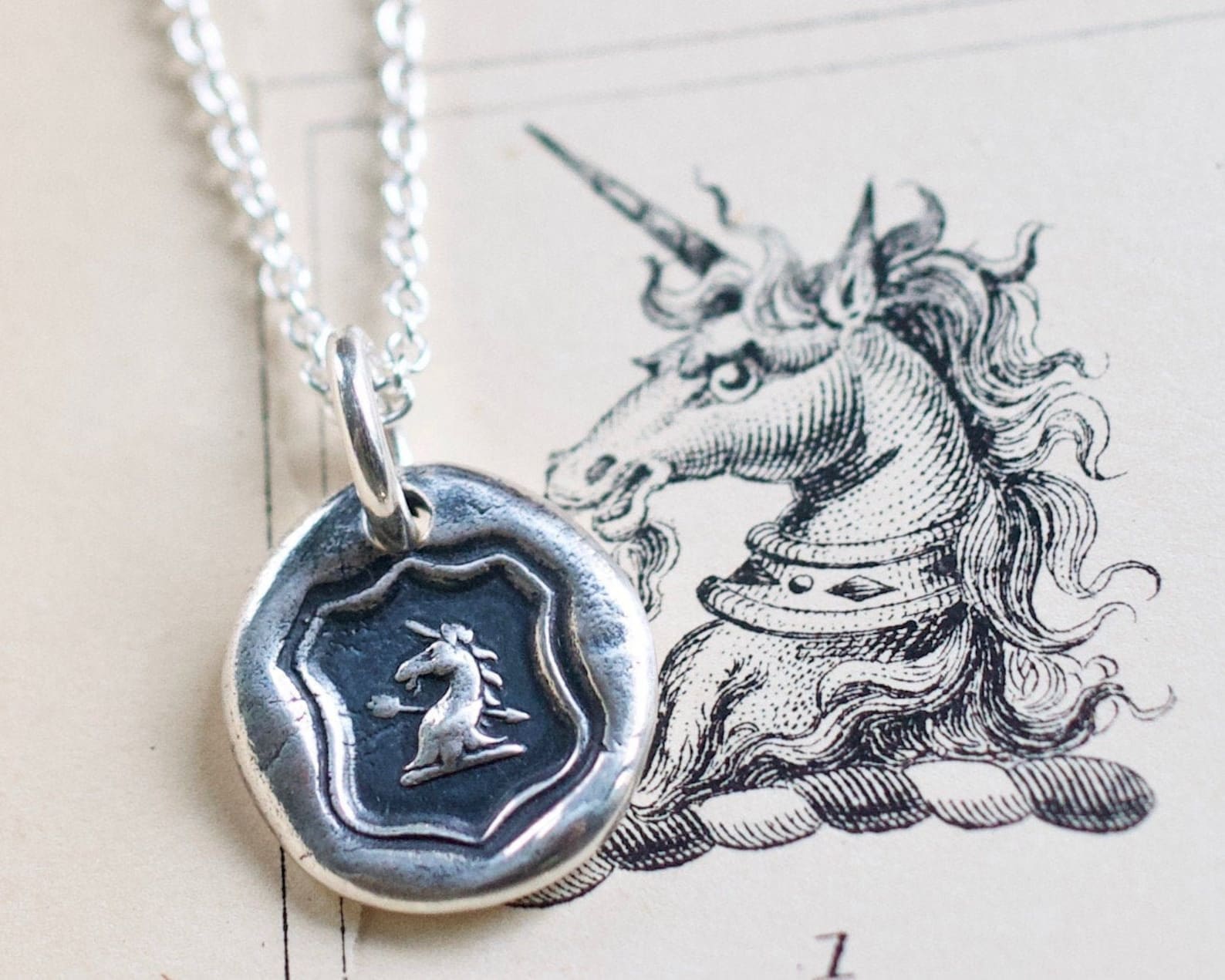 Unicorn Wax Seal Necklace Unicorn Pendant Sterling Silver - Etsy