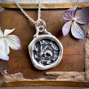 hare wax seal necklace - rabbit pendant - rustic medieval wax seal jewelry