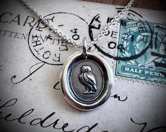 owl wax seal necklace pendant - sterling silver antique wax seal jewelry