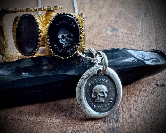 skull wax seal necklace - memento mori wax seal jewelry - remembrance jewelry