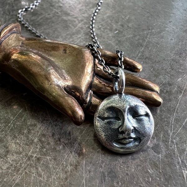 full moon necklace pendant - sleepy man in the moon jewelry