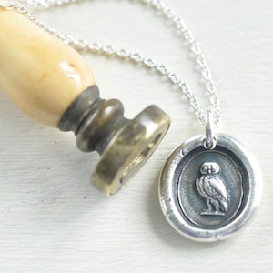 owl wax seal necklace be wise sterling silver antique wax seal jewelry image 6