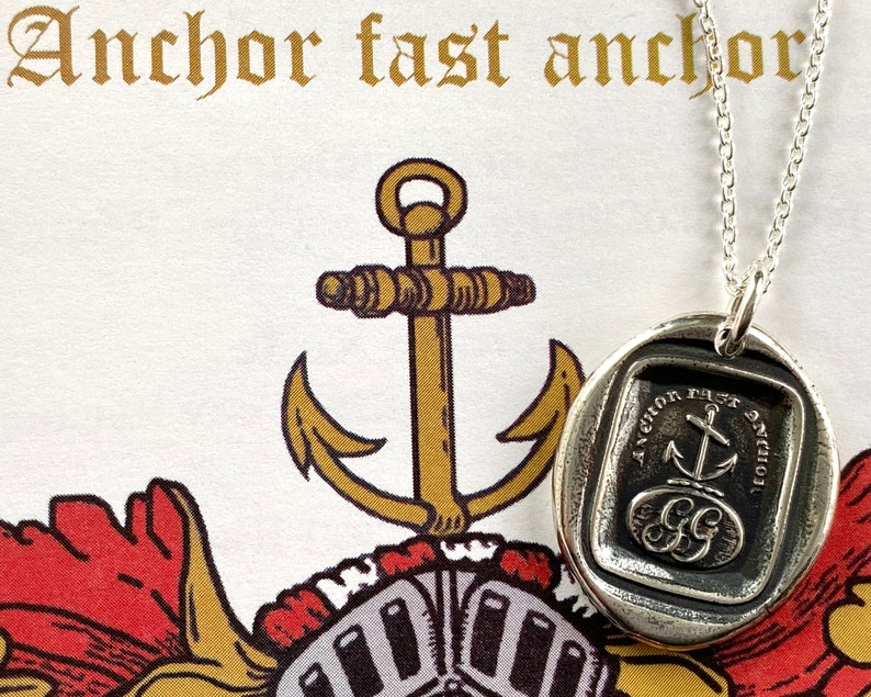 anchor wax seal necklace anchor fast anchor initials GG Gray surname Gray family sterling silver antique Scottish wax seal jewelry image 5
