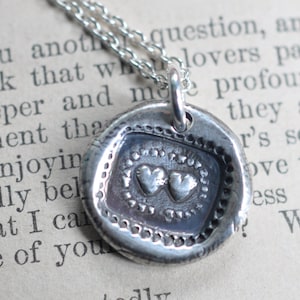 two hearts wax seal necklace pendant - inseparable hearts - wax seal jewelry