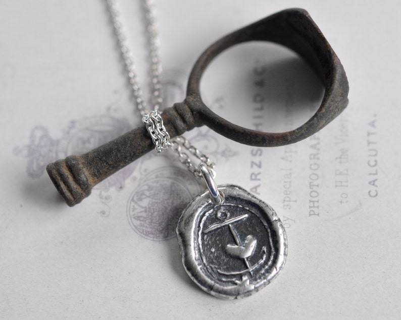 anchor with heart wax seal necklace pendant hope in thee medieval sterling silver wax seal jewelry image 3