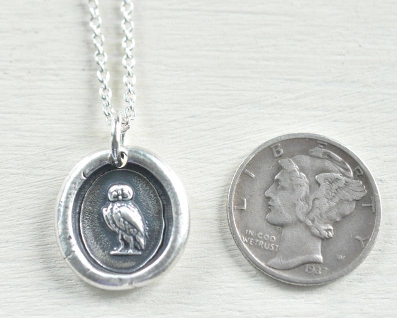 owl wax seal necklace be wise sterling silver antique wax seal jewelry image 5