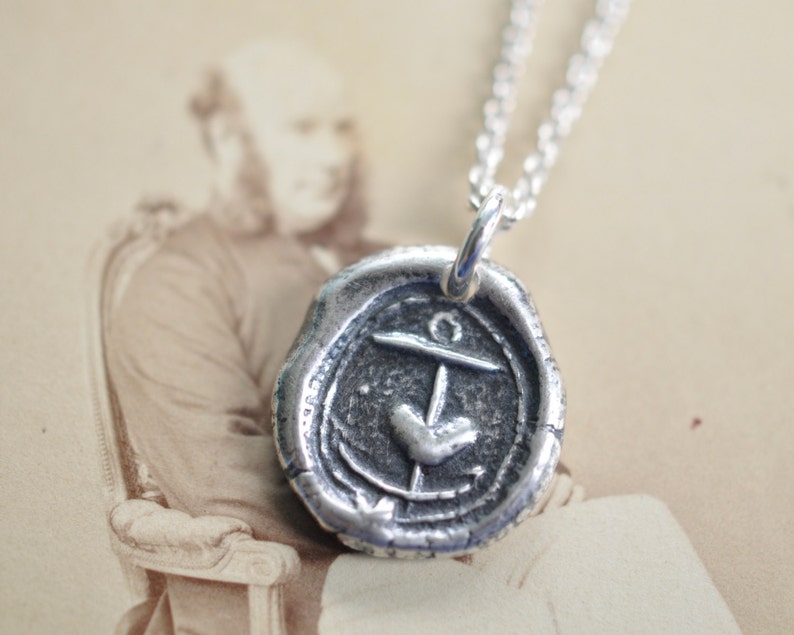 anchor with heart wax seal necklace pendant hope in thee medieval sterling silver wax seal jewelry image 2